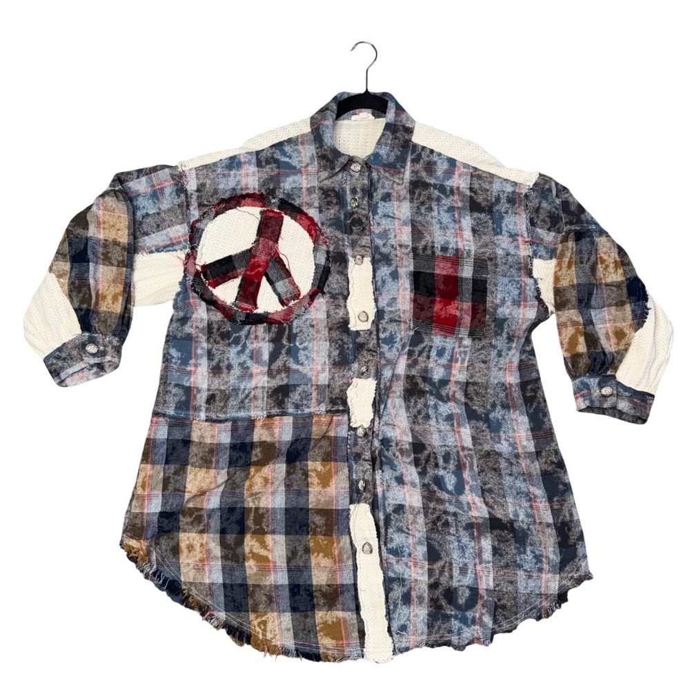 POL Clothing Oversized Patchwork Flannel Shirt Pe… - image 2